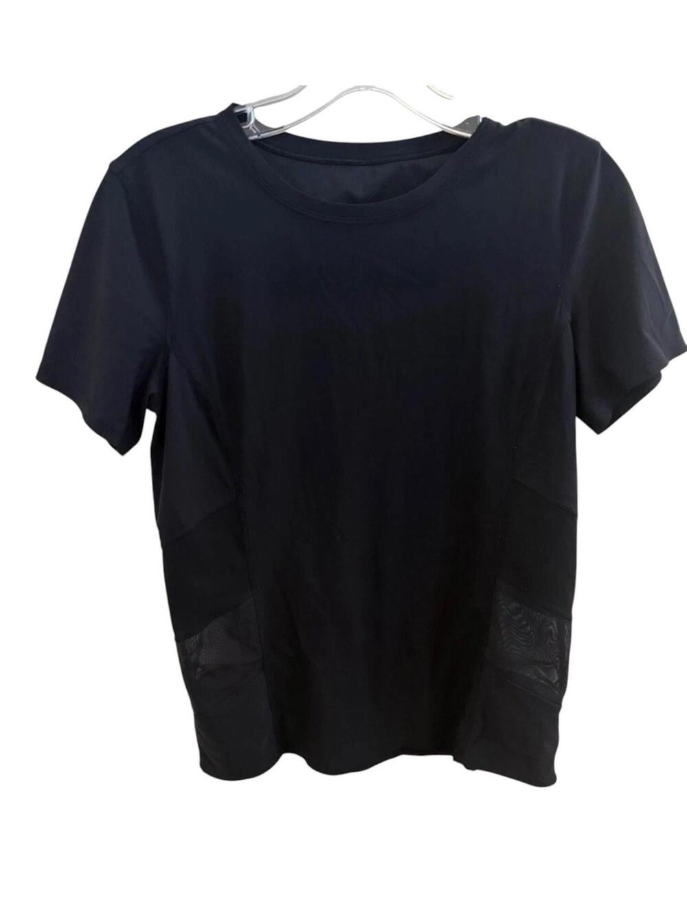 Lululemon Womens Size 2 Active Black Short Sleeve Mesh Sides Crew Neck T-Shirt